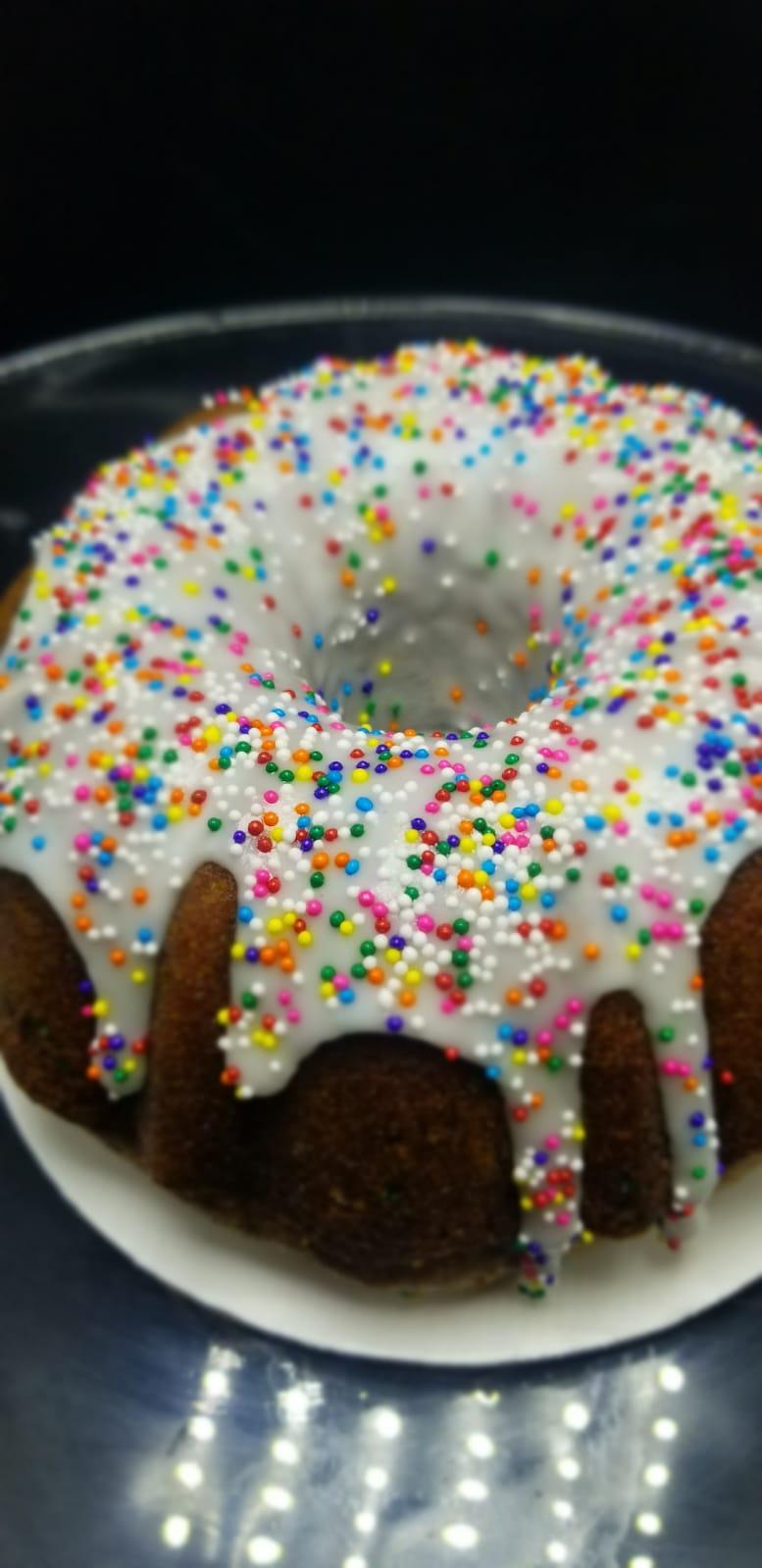 6" Bundt Cake in Chocolate, Funfetti, and Red Velvet.